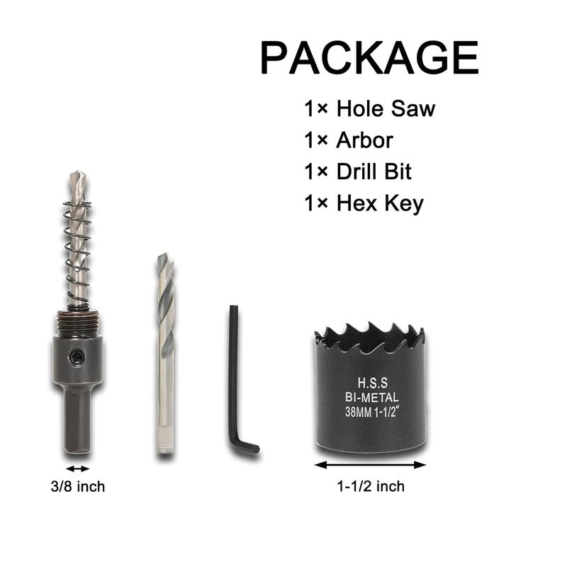 VIKITON 1-1/2 Inch Hole Saw with Arbor for Wood Metal Plastic, 1.5 in Bimetal Hole Cutter, Fast Chip Removal, Smooth Flat Drilling Edge, Lightweight & Portable (Black) - Image 2